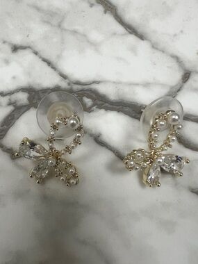 14k Gold plated CZ and Pearl Floral Stud Earrings